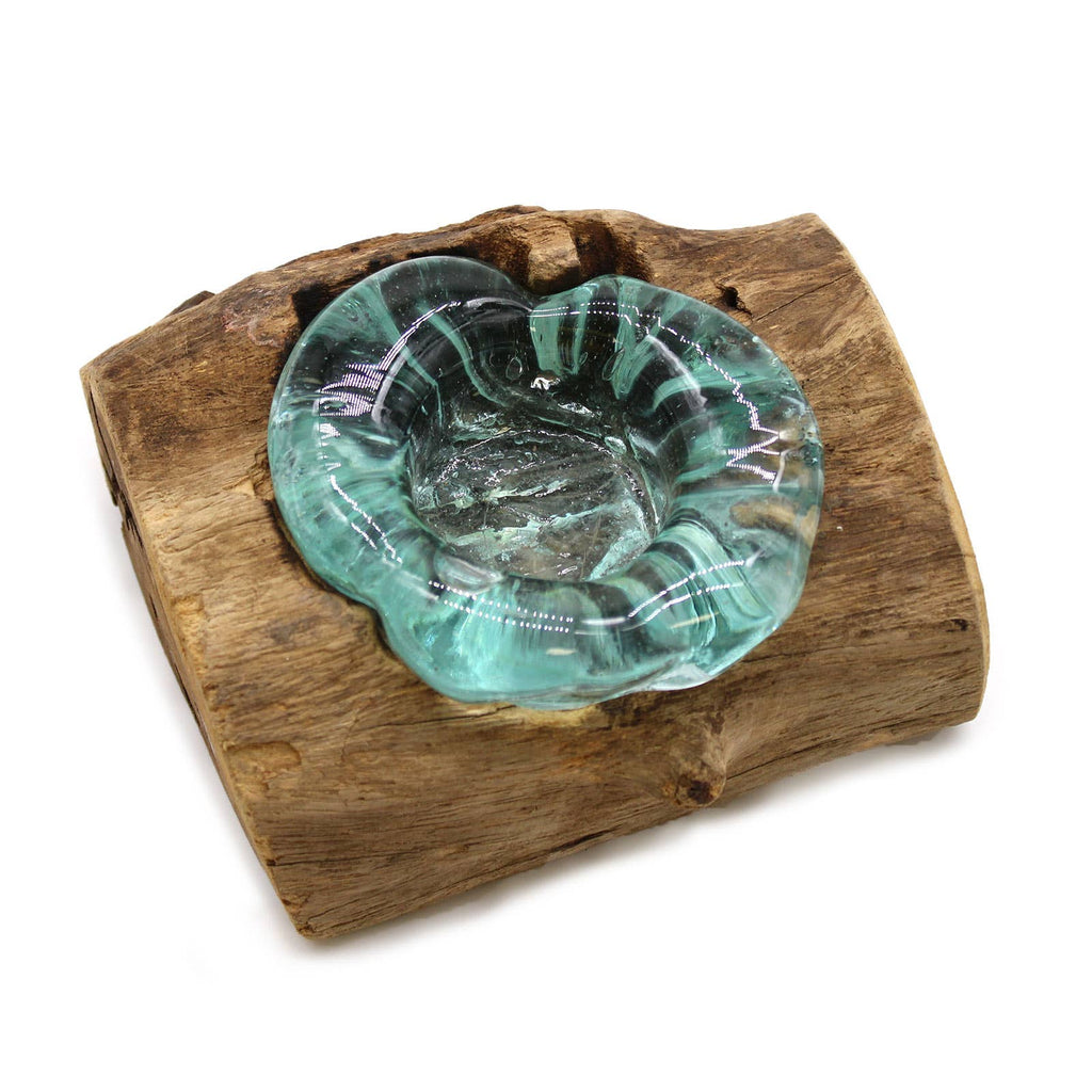 Molten Glass Candle Single Holder on a Drift Wood Base