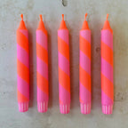 Neon Orange & Pink Spiral Twist Hand Dipped Dinner Candles 
