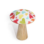 Wooden Mushroom White with Pastel Hearts - 10cm