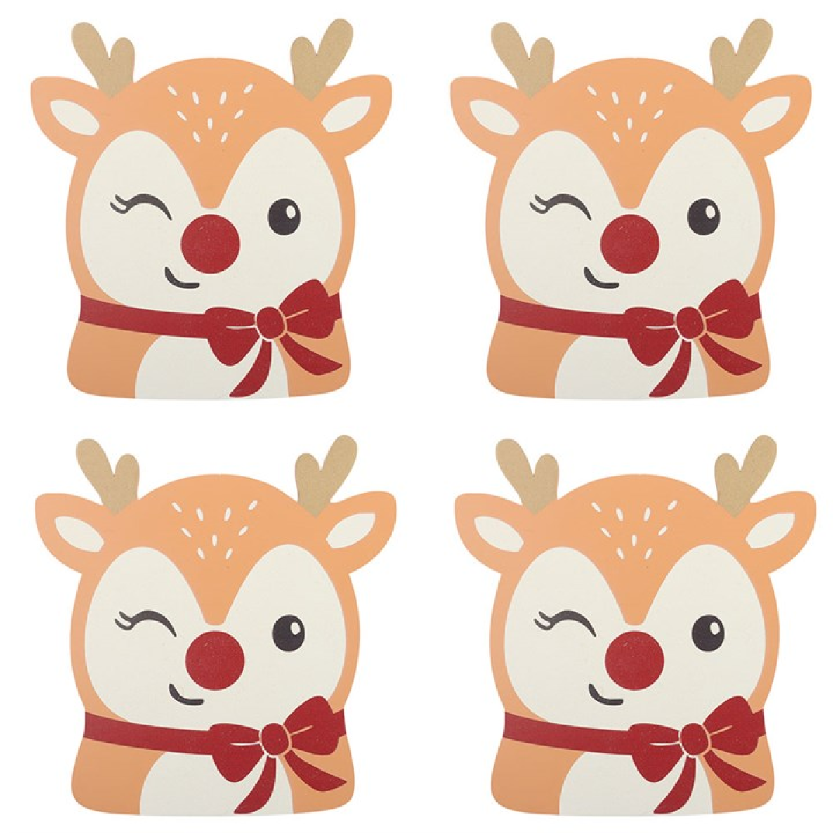 Christmas Reindeer Wooden Coasters - Set of 4 | Ruby the Reindeer