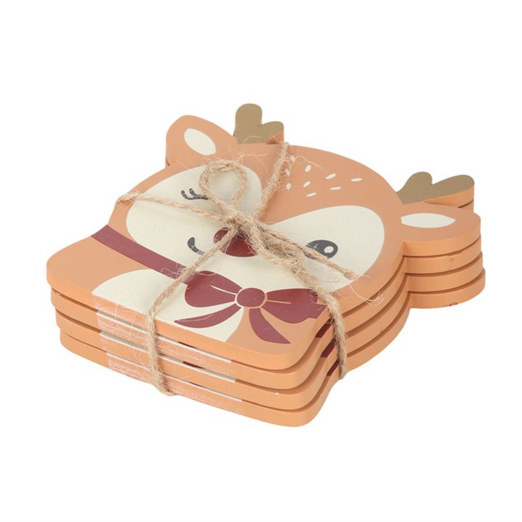 Christmas Reindeer Wooden Coasters - Set of 4 | Ruby the Reindeer