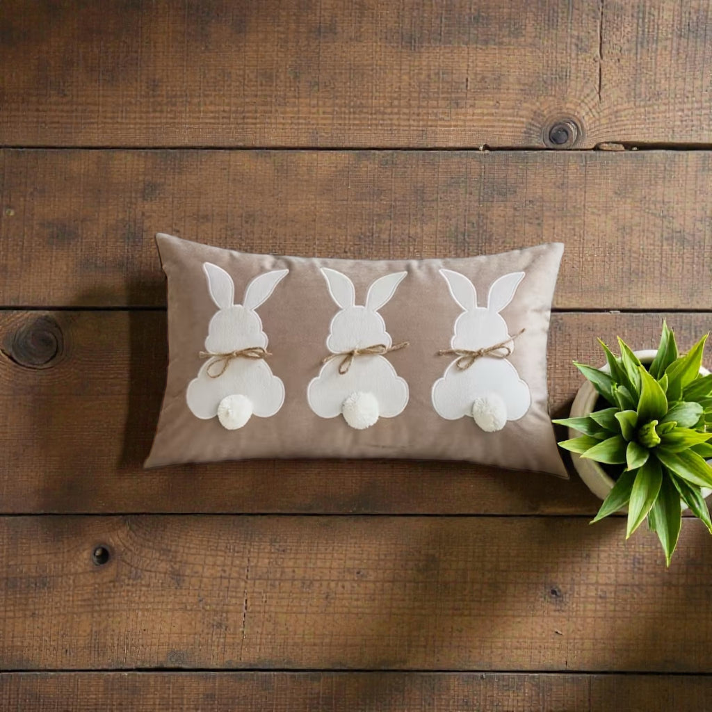 Easter Bunny Pom Pom Beige Velvet Cushion Covers