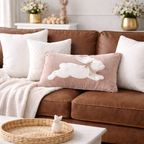 Easter Bunny Cushion Cover - Beige Soft Velvet-Style Applique Lumbar Pillow 30x50cm