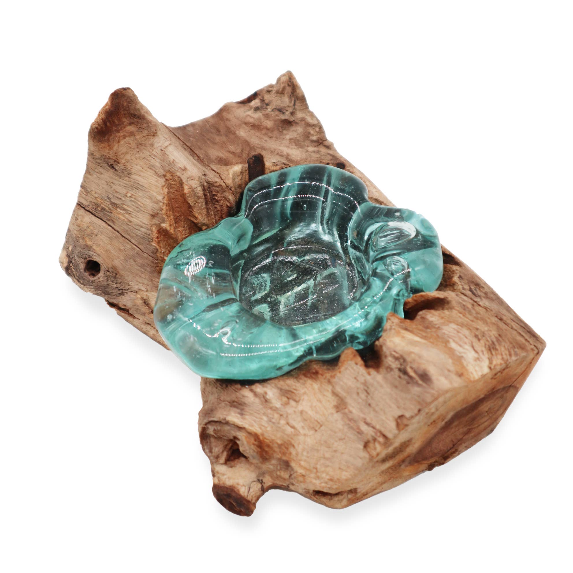Molten Glass Candle Single Holder on a Drift Wood Base