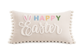 Easter Cushion Cover - Beige Chenille Happy Easter Pillow with Pom Pom Trim 30x50cm