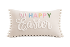Easter Cushion Cover - Beige Chenille Happy Easter Pillow with Pom Pom Trim 30x50cm