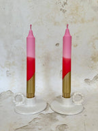 Hand Dipped Pink, Red & Gold Dinner Candles 