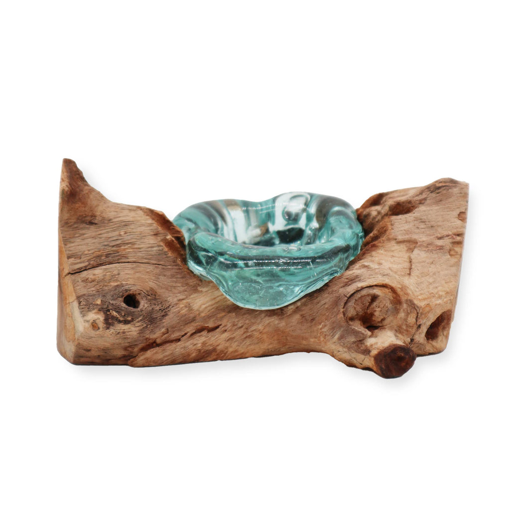 Molten Glass Candle Single Holder on a Drift Wood Base