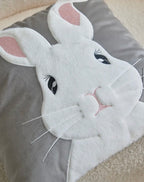 Easter Bunny Appliqué Cushion Cover – Soft Grey & White
