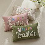 Easter Happy Bunny cushions on a  sofa spring home decor 