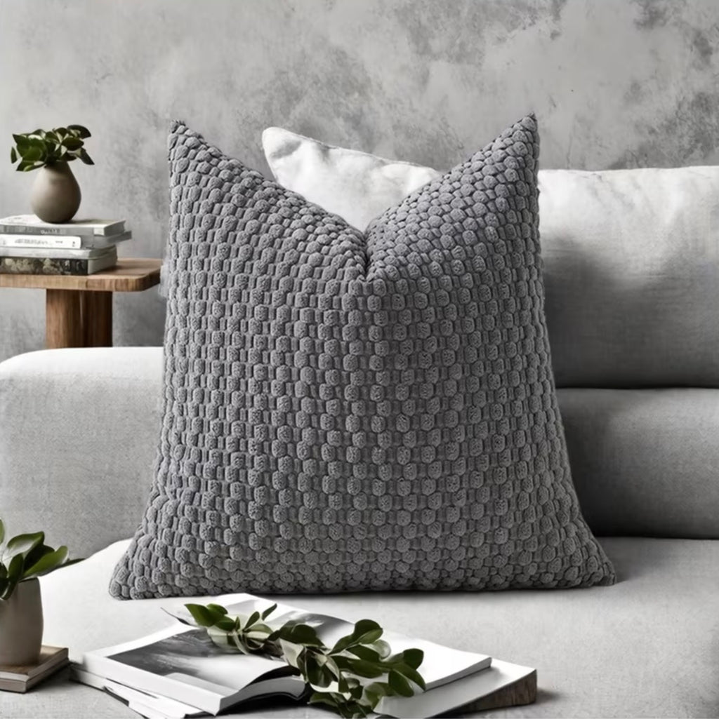 Textured Patterned Cushion Cover | Grey Soft Bobble Pillow 45x45cm