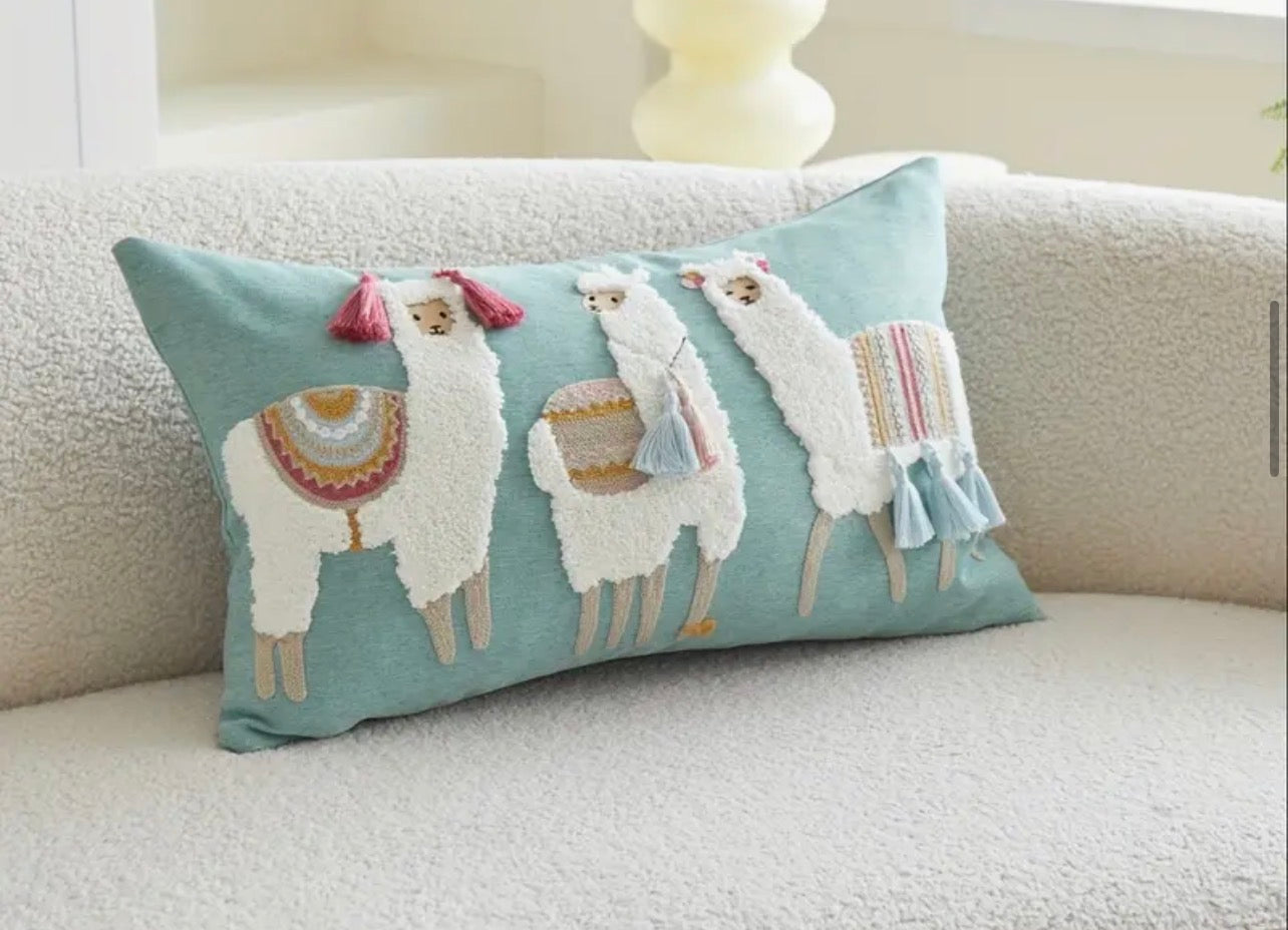 Llamas Moroccan Style Blue with 3D Tassels Covers