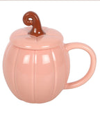 Pretty Pink Curly Pumpkin Ceramic Lidded Mug