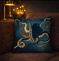 Luxury Octopus Cushion Cover – Teal & Gold Ocean Design
