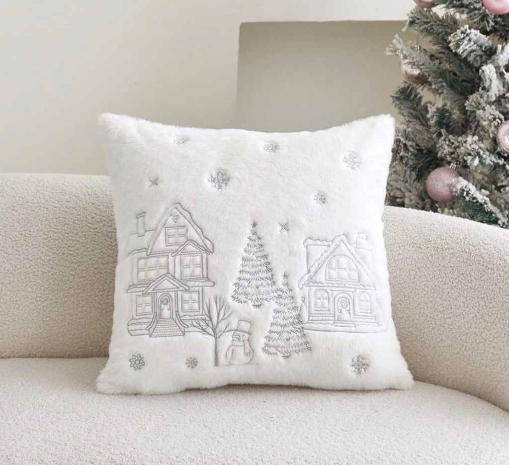 Winter Village Snowflake Fluffy Christmas Cushion Covers - Set of 2