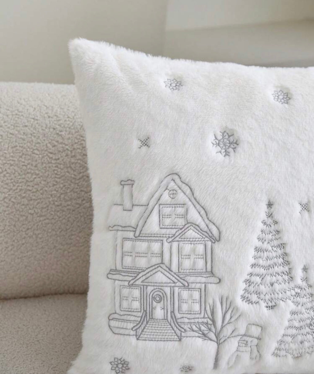 Winter Village Snowflake Fluffy Christmas Cushion Covers - Set of 2