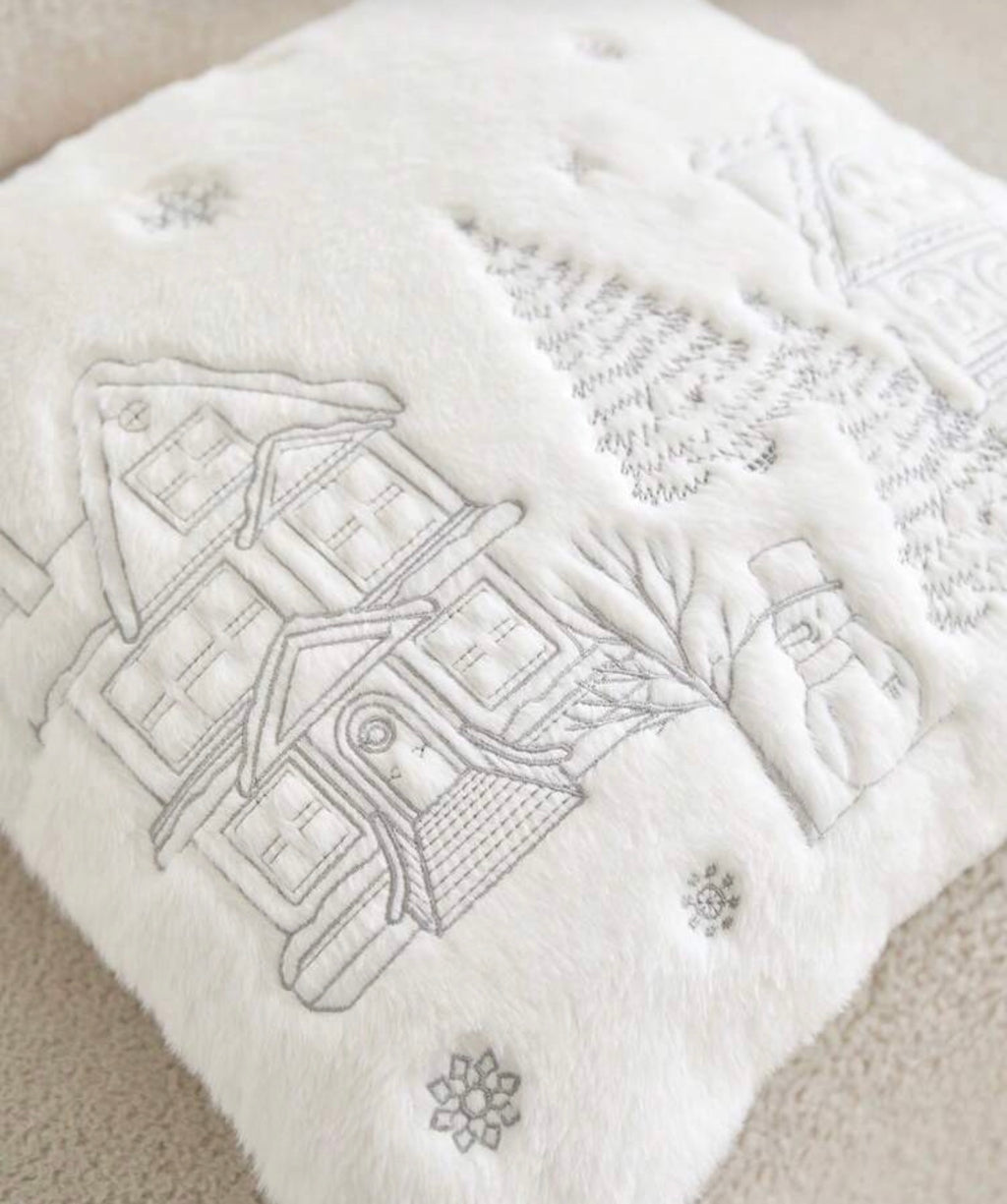 Winter Village Snowflake Fluffy Christmas Cushion Covers - Set of 2
