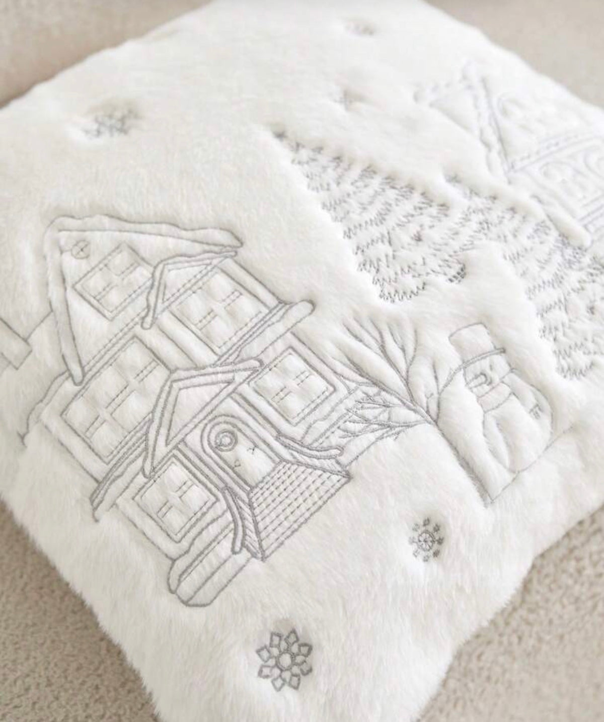 Winter Village Snowflake Fluffy Christmas Cushion Covers - Set of 2