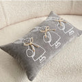 Bunny Rabbits Nursery Cushion Cover - Grey Embroidered Pillow with Jute Ribbon 30x50cm
