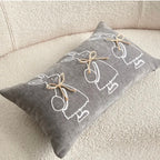 Bunny Rabbits Nursery Cushion Cover - Grey Embroidered Pillow with Jute Ribbon 30x50cm