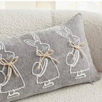 Bunny Rabbits Nursery Cushion Cover - Grey Embroidered Pillow with Jute Ribbon 30x50cm