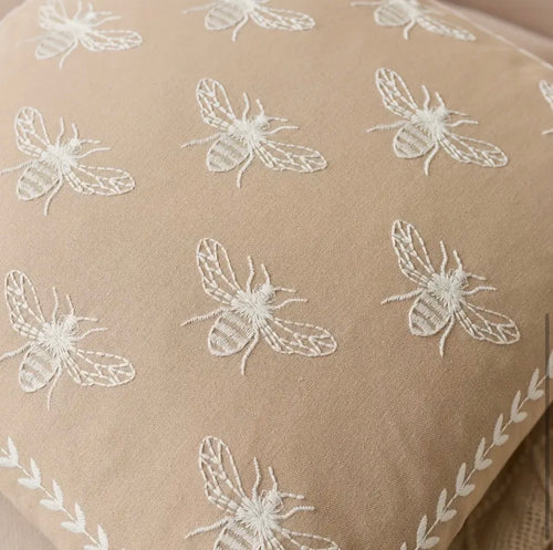 Bee Cushion Cover Neutral Embroidered Heritage Style 30x50cm
