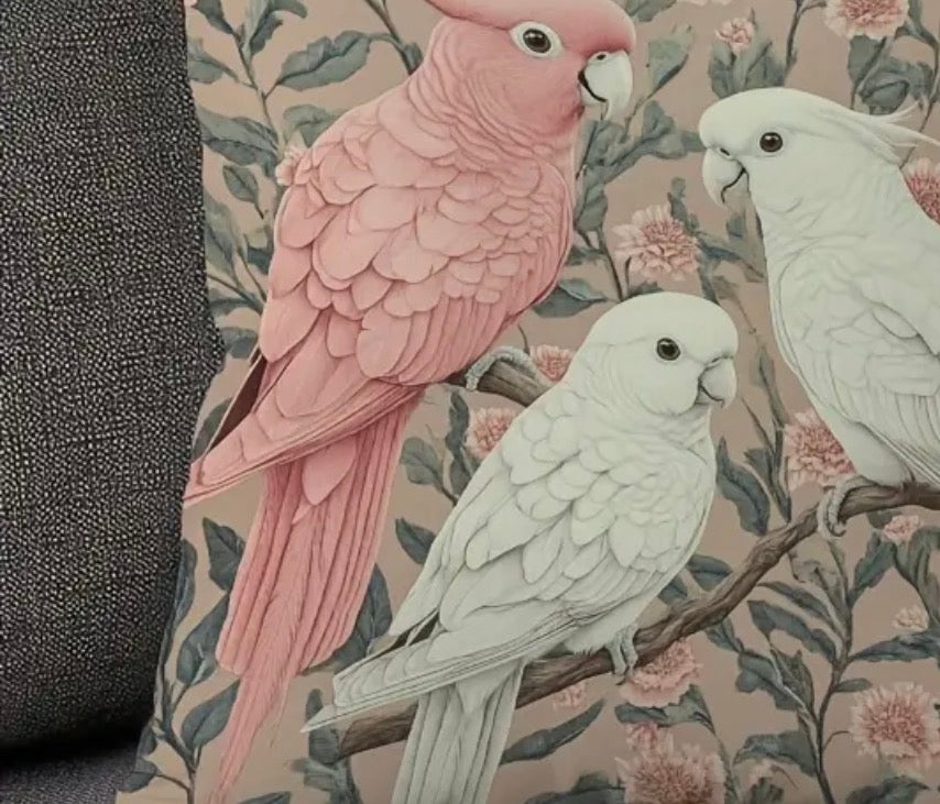 Cockatoo Bird Cushions & Cushion Covers – l Pink & Ivory Parrot Design