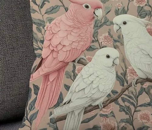 Cockatoo Bird Cushions & Cushion Covers – l Pink & Ivory Parrot Design