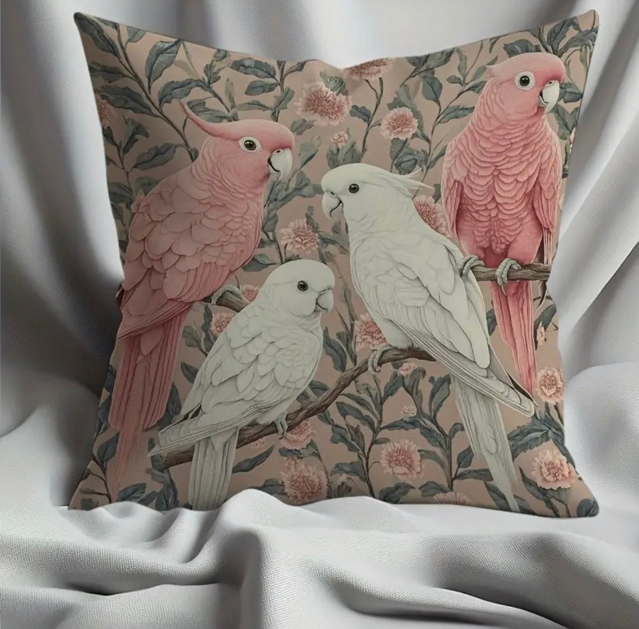 Cockatoo Bird Cushions & Cushion Covers – l Pink & Ivory Parrot Design