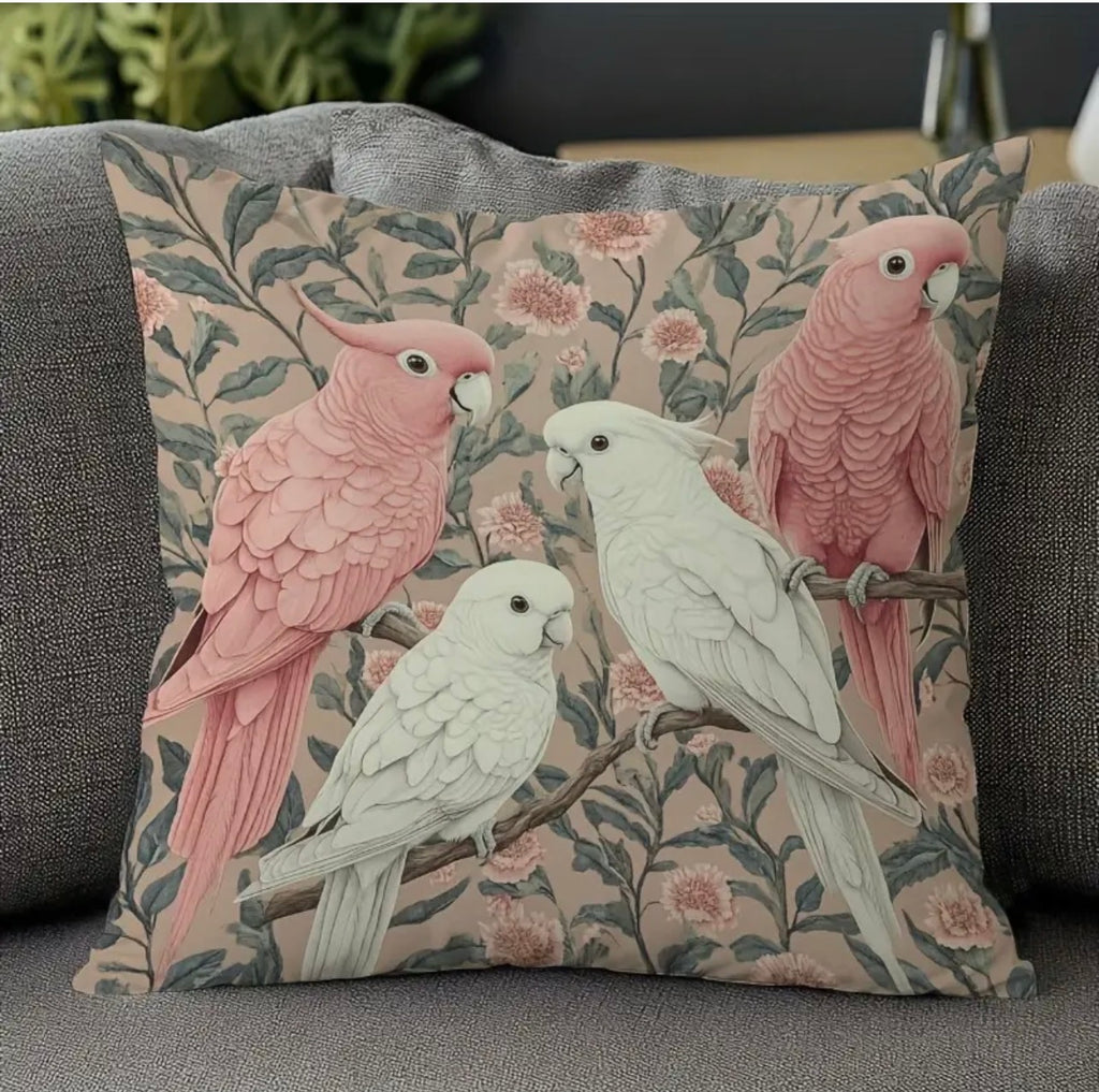 Cockatoo Bird Cushions & Cushion Covers – l Pink & Ivory Parrot Design