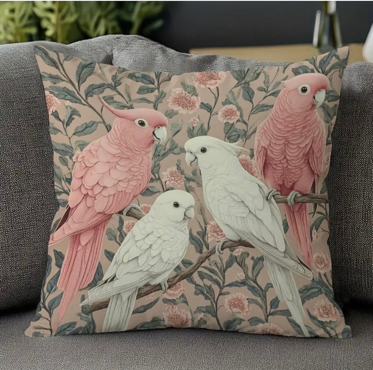 Cockatoo Bird Cushions & Cushion Covers – l Pink & Ivory Parrot Design