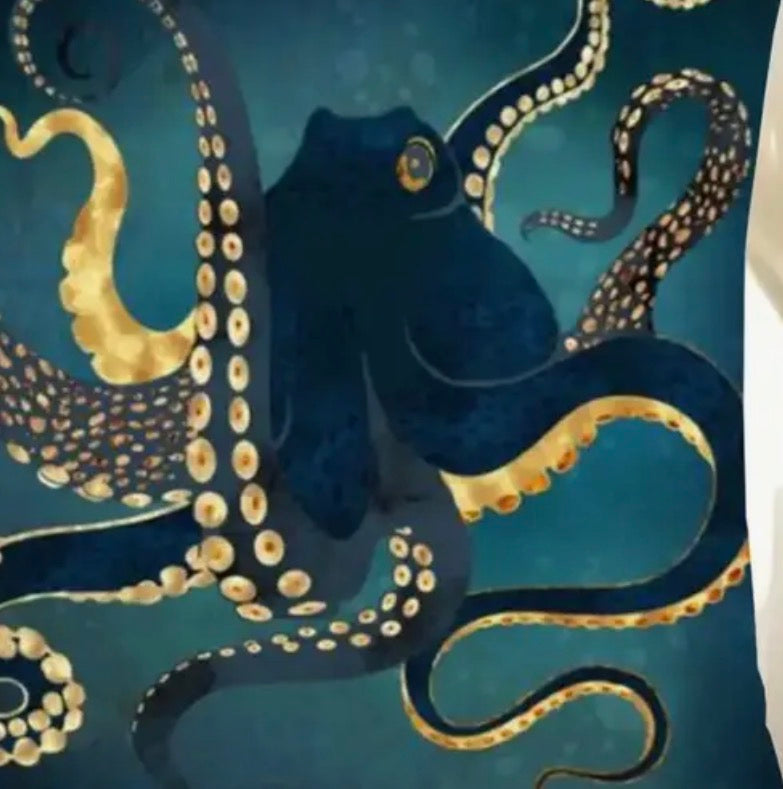 Luxury Octopus Cushion Cover – Teal & Gold Ocean Design