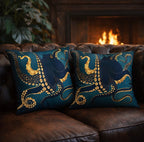 Luxury Octopus Cushion Cover – Teal & Gold Ocean Design