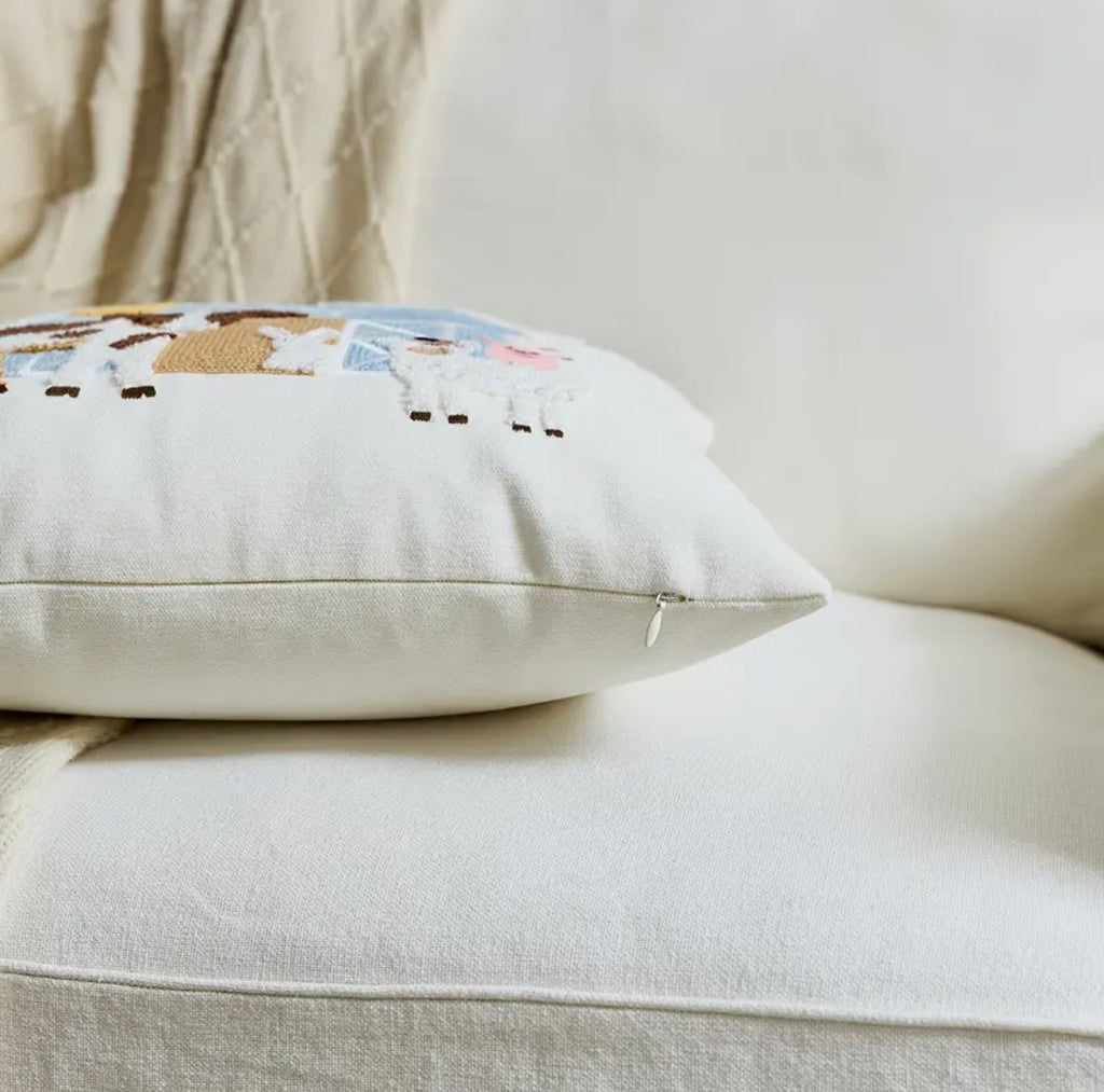 Happy Easter Farm Animal Cushion Cover - Beige Nursery Decorative Pillow 45x45cm