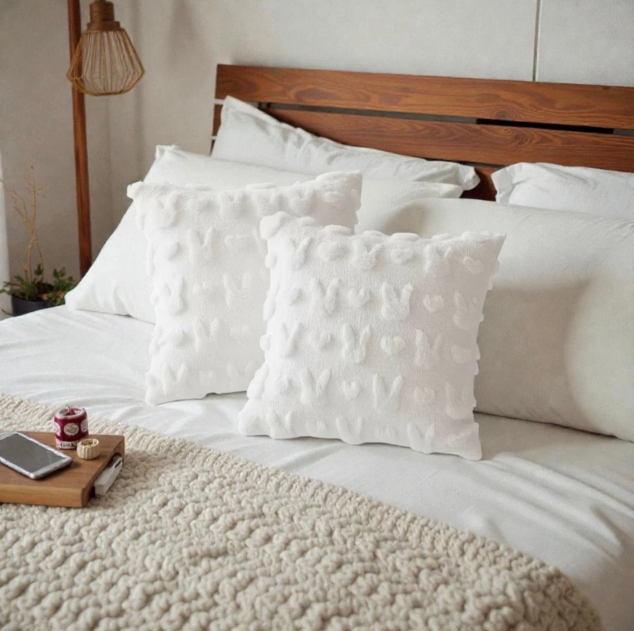 Easter Cushion Covers - White Bunny Ears Tufted Textured Cushion Cover 45x45cm