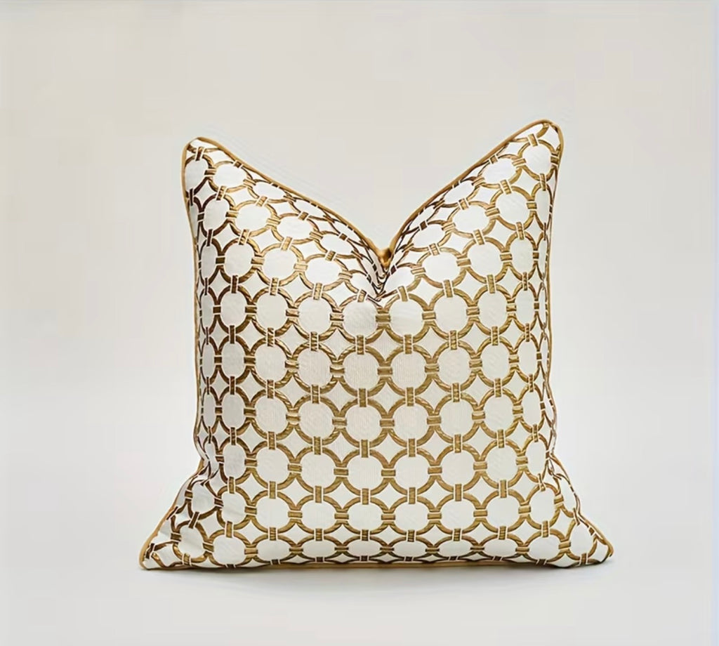 Geometric Embroidered Cushion Cover – Luxury Cream & Gold 45x45cm