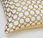 Decorative pillow with geometric pattern on a plain background