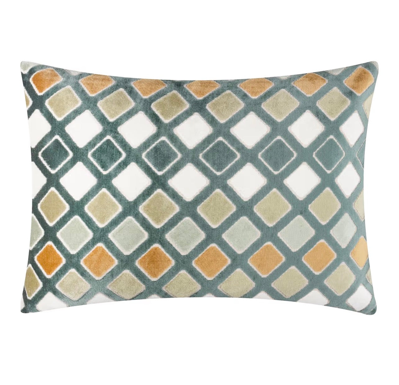 Geometric Patterned Cushion Cover – Green Velvet Diamond Design 35x50cm
