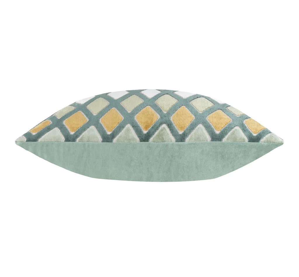 Geometric Patterned Cushion Cover – Green Velvet Diamond Design 35x50cm