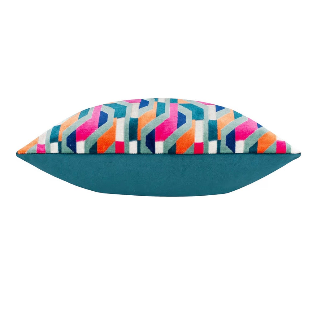 Geometric Velvet Cushion Cover | Pink & Teal Prism Pattern 45x45cm