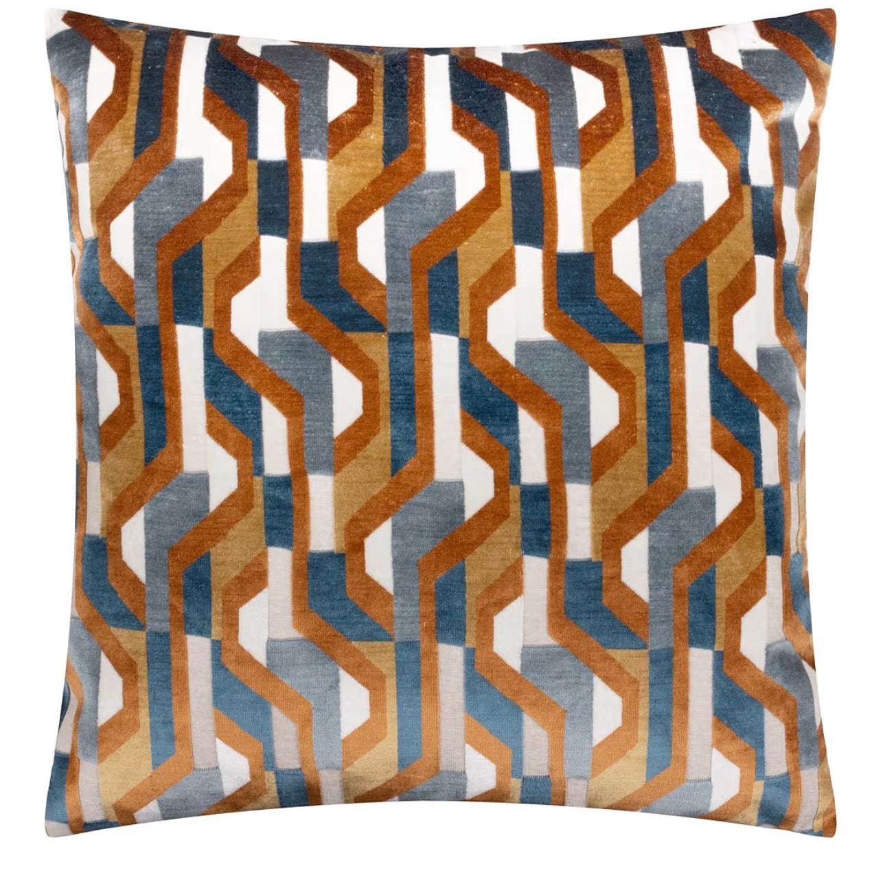Geometric Velvet Cushion Cover | Ginger & Green Prism Pattern 45x45cm