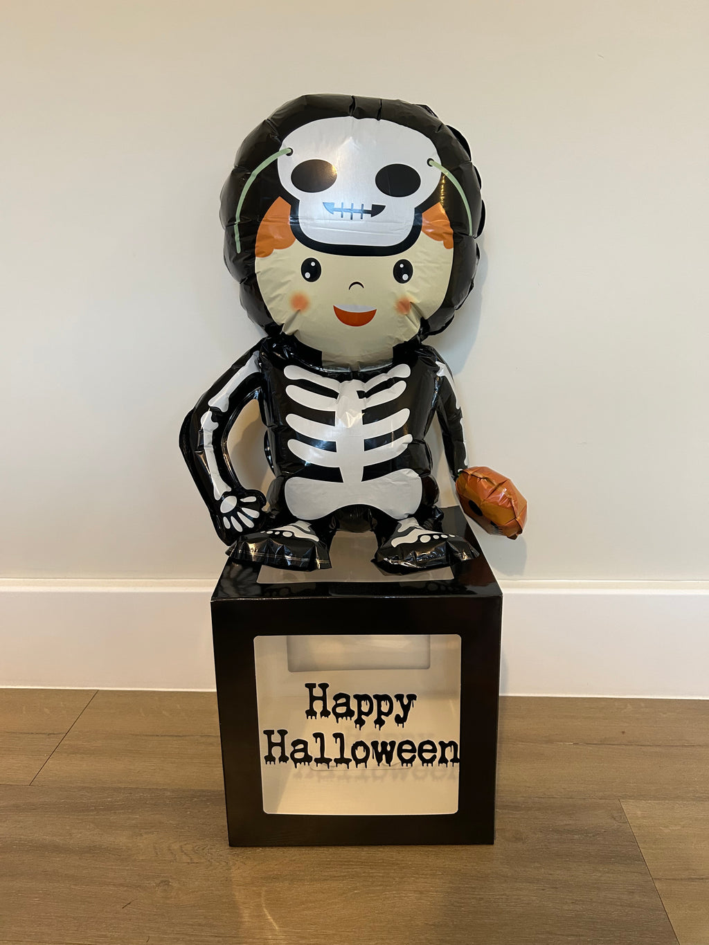 Large Personalised Happy Halloween Tiny Skeleton Balloon Trick Treat Box