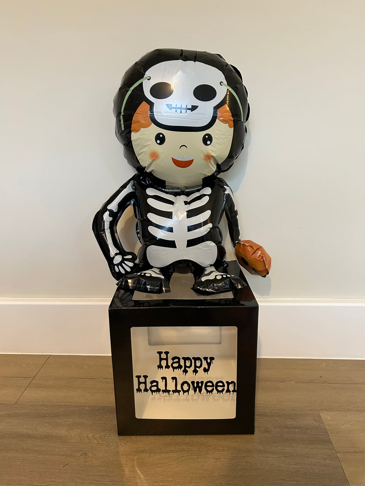 Large Personalised Happy Halloween Tiny Skeleton Balloon Trick Treat Box