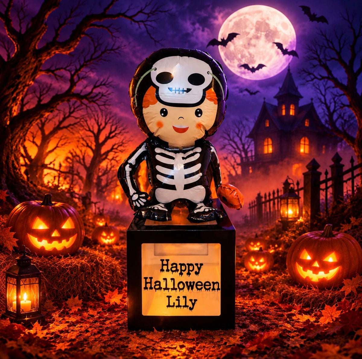 Large Personalised Happy Halloween Tiny Skeleton Balloon Trick Treat Box