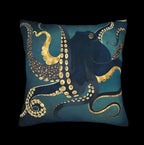 Decorative pillow with an octopus design on a blue background