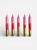 Hand Dipped Pink, Red & Gold Dinner Candles 