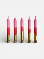 Hand Dipped Pink, Red & Gold Dinner Candles 