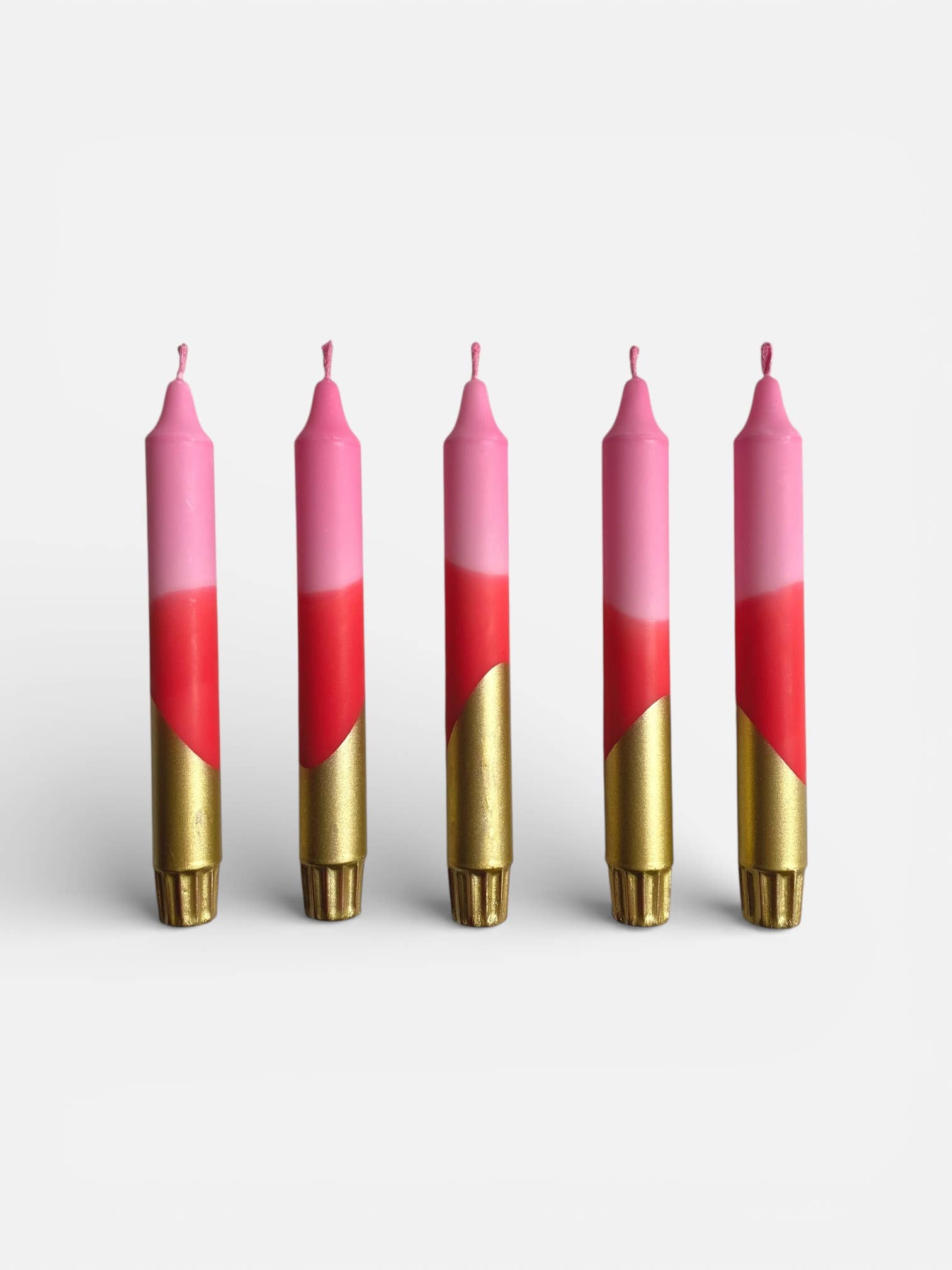 Hand Dipped Pink, Red & Gold Dinner Candles 
