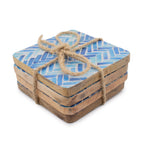 Set of 4 Wooden Square Coasters  Blue Stripes