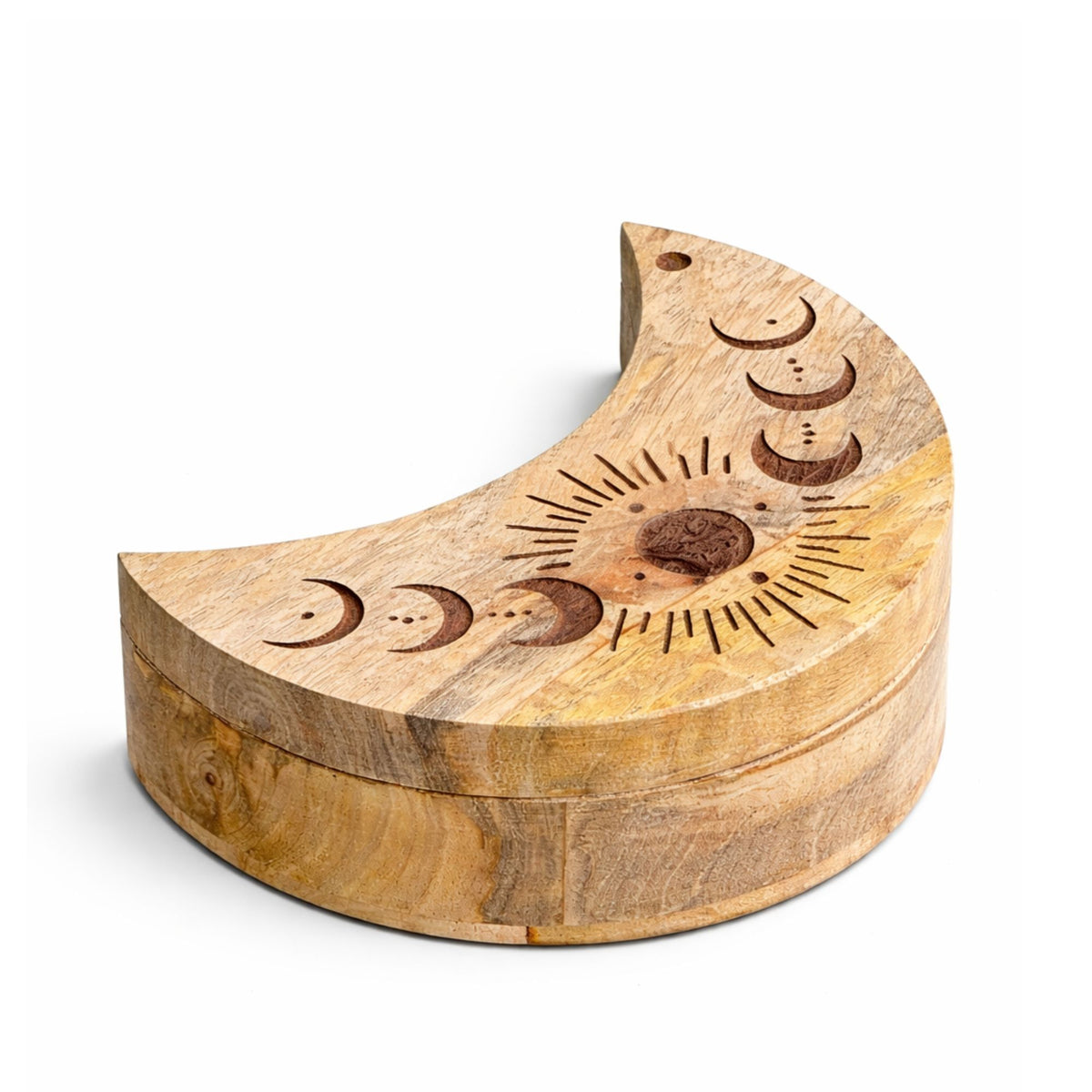 Hand Made Moon Shaped Mango Wood Sliding Box